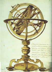 Armillary sphere made by Settala, drawing in the «Book of Secrets» with a written comment of Manfredo 